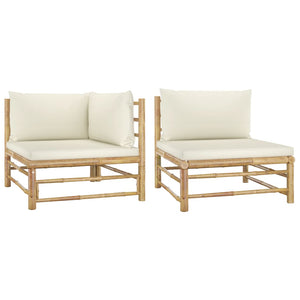Galleria Design 2 Piece Garden Lounge Set with Cream White Cushions Bamboo