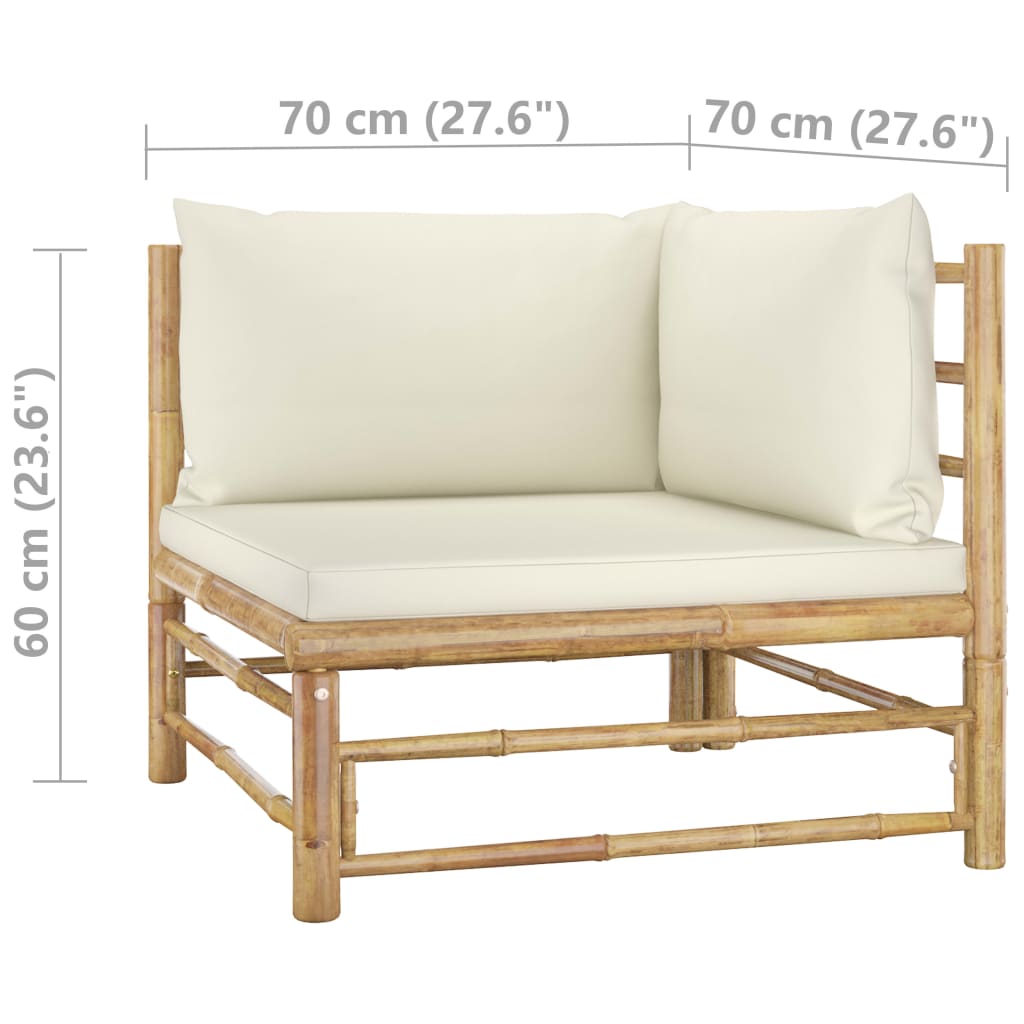 Galleria Design 2 Piece Garden Lounge Set with Cream White Cushions Bamboo