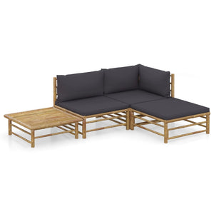 Galleria Design 4 Piece Garden Lounge Set with Dark Grey Cushions Bamboo