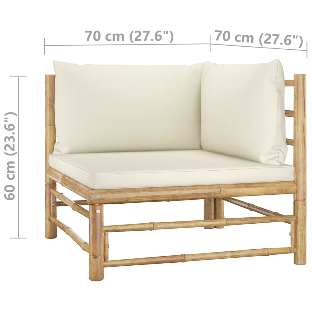 Galleria Design 6 Piece Garden Lounge Set with Cream White Cushions Bamboo