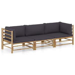 Galleria Design 3 Piece Garden Lounge Set with Dark Grey Cushions Bamboo