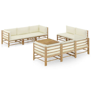 Galleria Design 9 Piece Garden Lounge Set with Cream White Cushions Bamboo