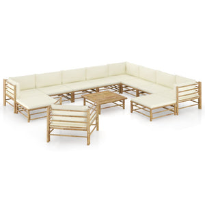 Galleria Design 12 Piece Garden Lounge Set with Cream White Cushions Bamboo