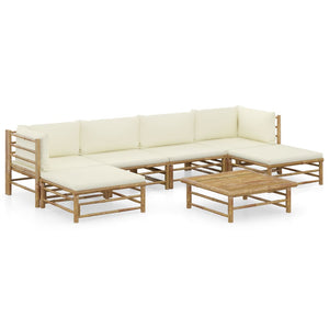 Galleria Design 7 Piece Garden Lounge Set with Cream White Cushions Bamboo
