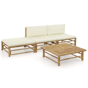 Galleria Design 4 Piece Garden Lounge Set with Cream White Cushions Bamboo