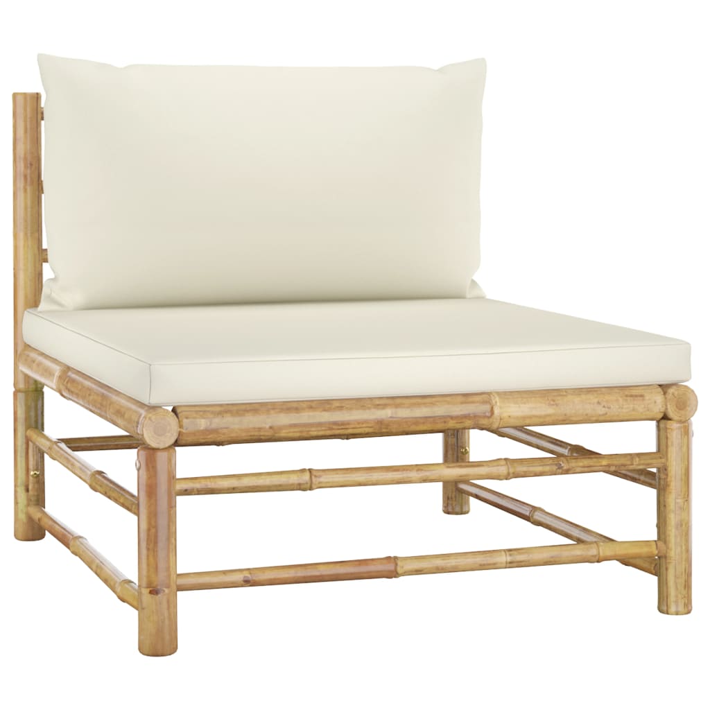 Galleria Design 4 Piece Garden Lounge Set with Cream White Cushions Bamboo
