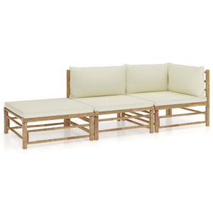 Galleria Design 3 Piece Garden Lounge Set with Cream White Cushions Bamboo