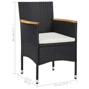 Galleria Design 3 Piece Garden Dining Set Black Poly Rattan and Acacia Wood
