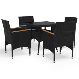 Galleria Design 5 Piece Garden Dining Set Black Poly Rattan and Acacia Wood