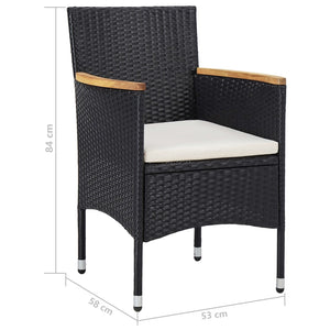 Galleria Design 5 Piece Garden Dining Set Black Poly Rattan and Acacia Wood