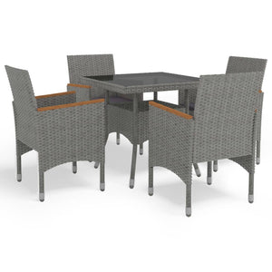 Galleria Design 5 Piece Garden Dining Set Black Poly Rattan and Acacia Wood