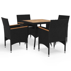 Galleria Design 5 Piece Garden Dining Set Black Poly Rattan and Acacia Wood