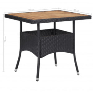 Galleria Design 5 Piece Garden Dining Set Black Poly Rattan and Acacia Wood