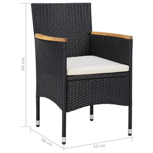 Galleria Design 5 Piece Garden Dining Set Black Poly Rattan and Acacia Wood