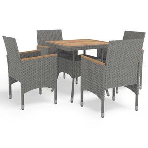 Galleria Design 5 Piece Garden Dining Set Grey Poly Rattan and Acacia Wood
