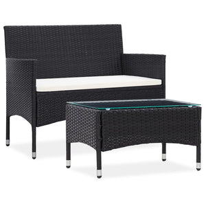 Galleria Design 2 Piece Garden Lounge Set with Cushion Poly Rattan Black