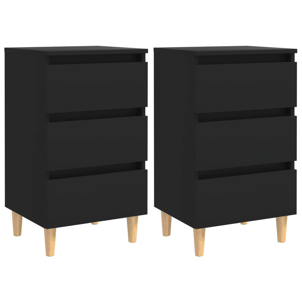 Galleria Design Bed Cabinets with Solid Wood Legs 2 pcs Black 40x35x69 cm