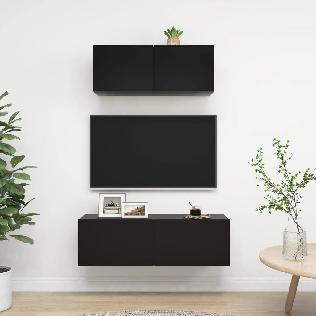 Galleria Design 2 Piece TV Cabinet Set Black Engineered Wood