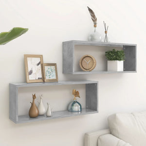 Galleria Design Wall Cube Shelf 2 pcs Concrete Grey 60x15x23 cm Engineered Wood