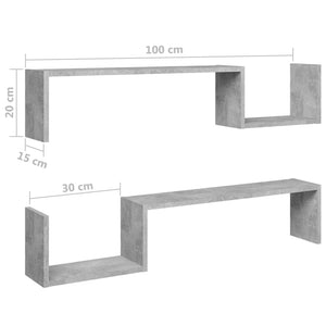 Galleria Design Wall Shelf 2 pcs Concrete Grey 100x15x20 cm Engineered Wood