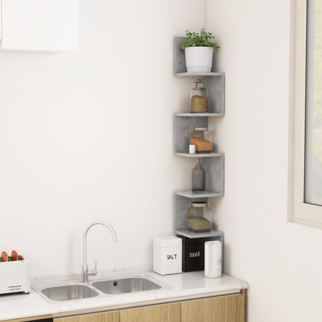 Galleria Design Wall Corner Shelf Concrete Grey 20x20x127.5 cm Engineered Wood