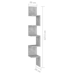 Galleria Design Wall Corner Shelf Concrete Grey 20x20x127.5 cm Engineered Wood