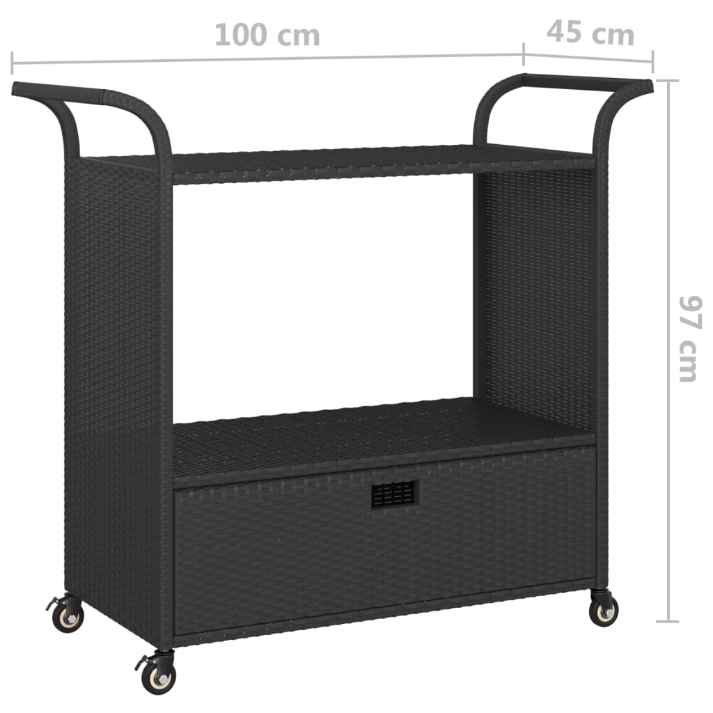 Galleria Design Bar Cart with Drawer Black 100x45x97 cm Poly Rattan