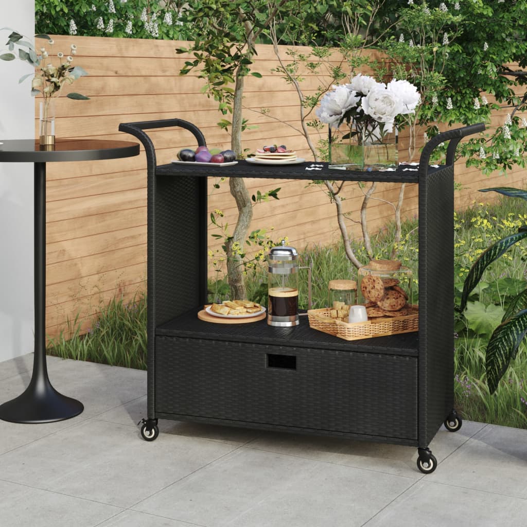 Galleria Design Bar Cart with Drawer Black 100x45x97 cm Poly Rattan