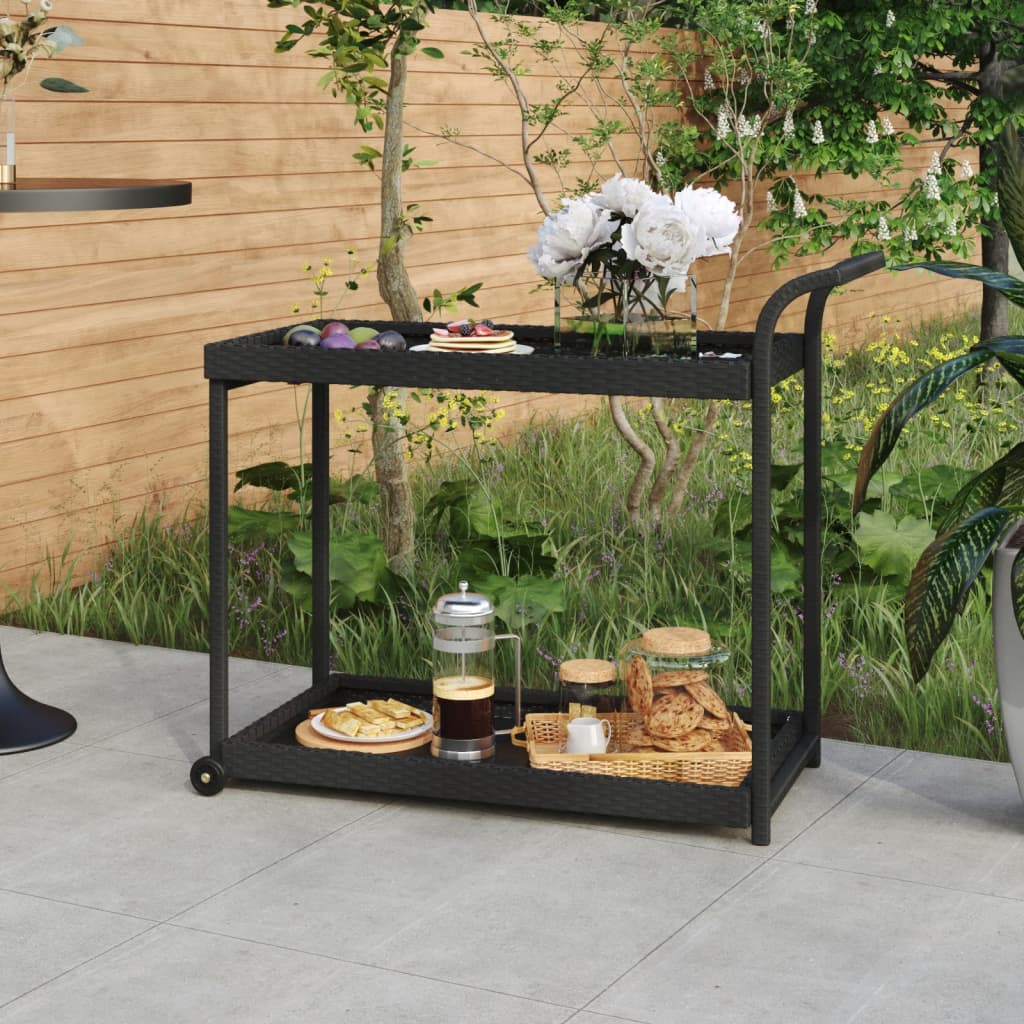 Galleria Design Bar Cart Black 100x45x83 cm Poly Rattan