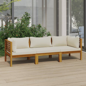 Galleria Design 3-Seater Garden Sofa with Cream Cushion Solid Acacia Wood