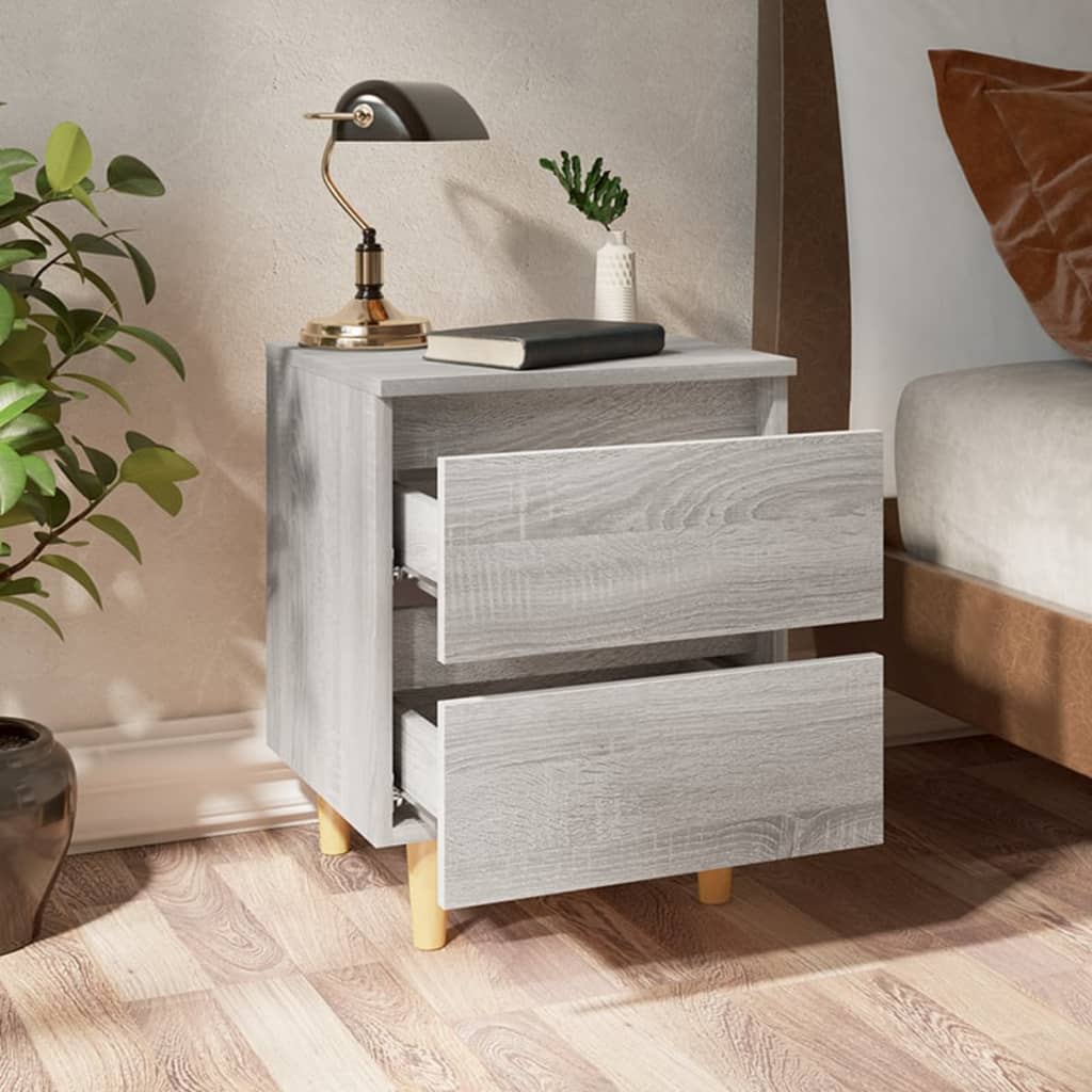 Galleria Design Bed Cabinet with Solid Wood Legs Grey Sonoma 40x35x50 cm