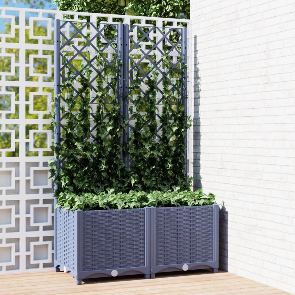 Galleria Design Garden Planter with Trellis Blue Grey 120x40x136 cm PP