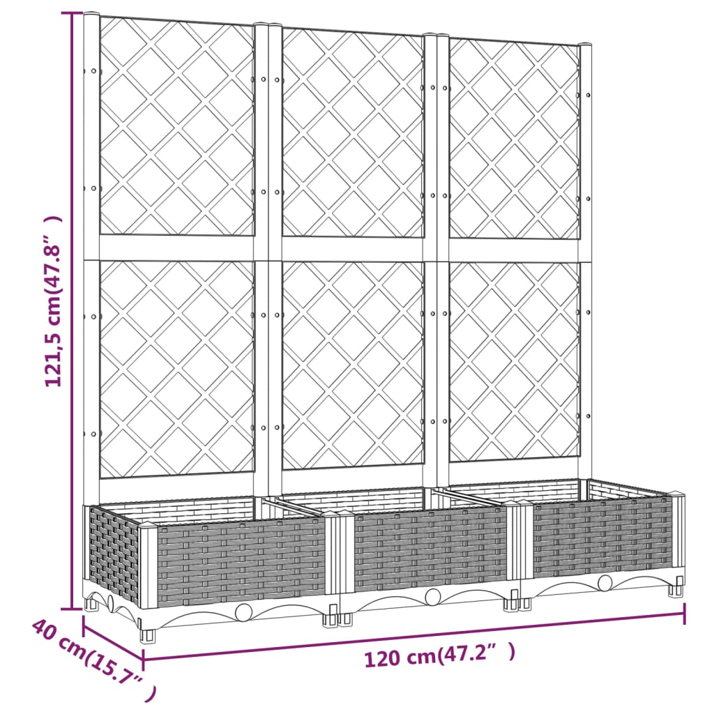 Galleria Design Garden Planter with Trellis Blue Grey 120x40x136 cm PP
