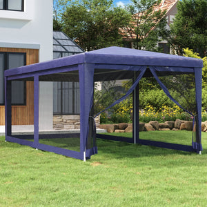 Galleria Design Party Tent with 6 Mesh Sidewalls Blue 3x6 m HDPE