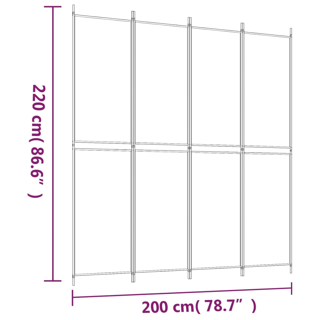 Galleria Design 4-Panel Room Divider White 200x220 cm Fabric