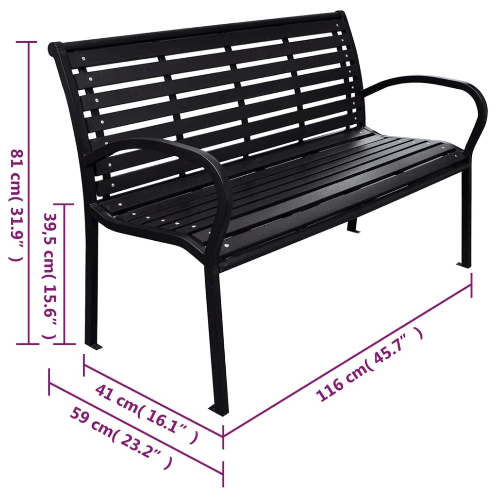 Galleria Design Garden Bench Black 116 cm Steel and WPC