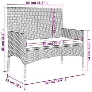 Galleria Design 2-Seater Garden Bench with Cushions Black Poly Rattan