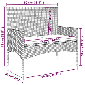 Galleria Design 2-Seater Garden Bench with Cushions Black Poly Rattan