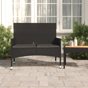Galleria Design 2-Seater Garden Bench with Cushions Black Poly Rattan