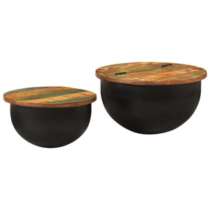Galleria Design 2 Piece Coffee Table Set Black Solid Wood Reclaimed