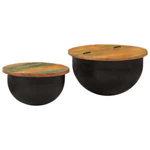Galleria Design 2 Piece Coffee Table Set Black Solid Wood Reclaimed