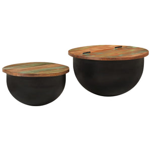 Galleria Design 2 Piece Coffee Table Set Black Solid Wood Reclaimed