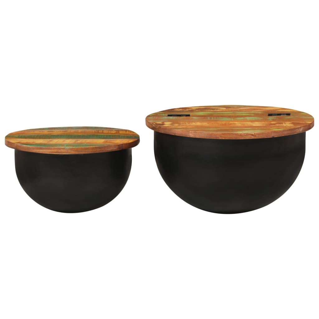 Galleria Design 2 Piece Coffee Table Set Black Solid Wood Reclaimed