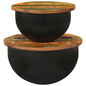 Galleria Design 2 Piece Coffee Table Set Black Solid Wood Reclaimed