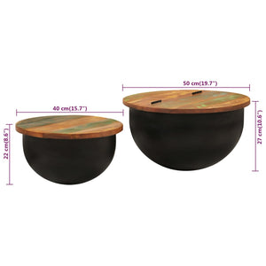 Galleria Design 2 Piece Coffee Table Set Black Solid Wood Reclaimed