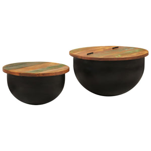 Galleria Design 2 Piece Coffee Table Set Black Solid Wood Reclaimed