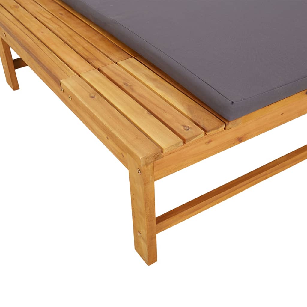 Galleria Design Sun Lounger with Cream White Cushion and Pillow Solid Wood Acacia