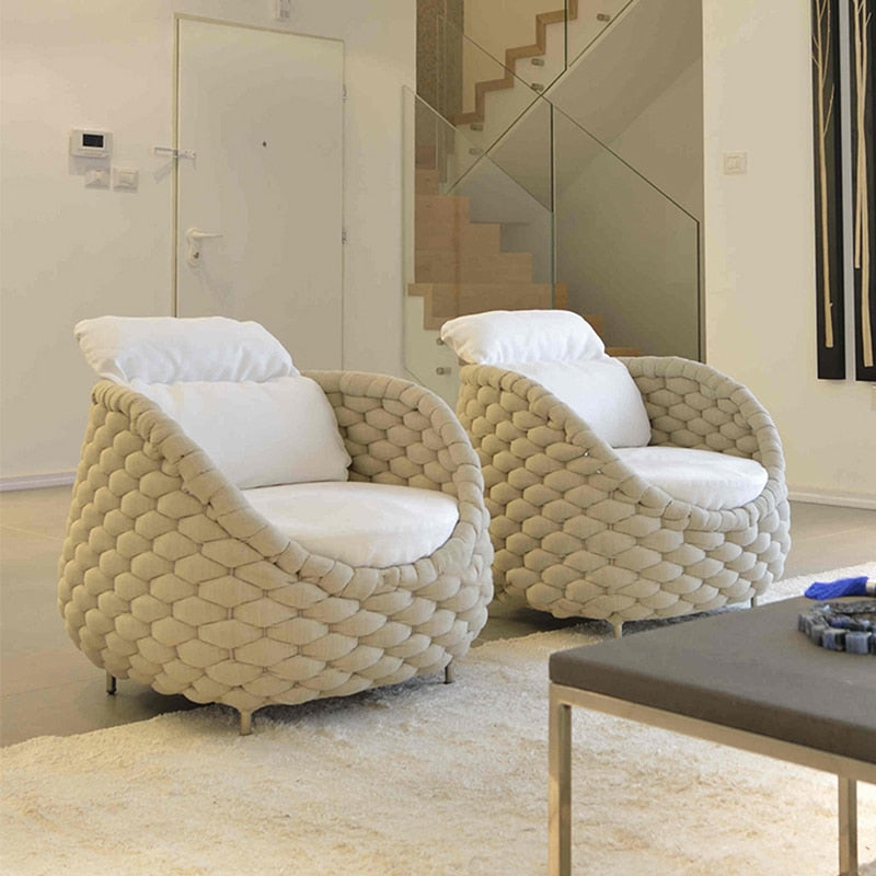 4-person outdoor furniture aluminum wicker - hemp rope  sofa leisure set with cushions