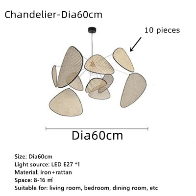 French Designer Rattan Wicker Chandelier Screen Cannage