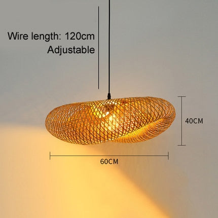 Sustainable Bamboo Weaving Chandelier Lamp 40/80cm Hanging LED Ceiling Light Pendant Lamp